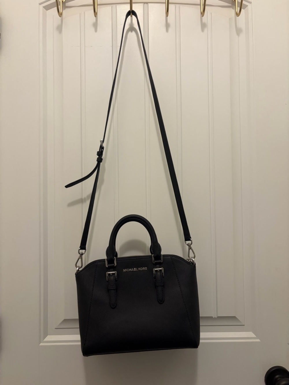 Michael Kors Black Leather Satchel with Removable Crossbody Strap